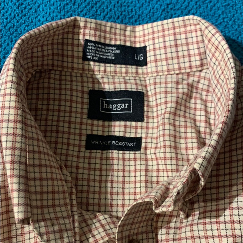 Haggar Red and Cream Casual Button Down Shirt